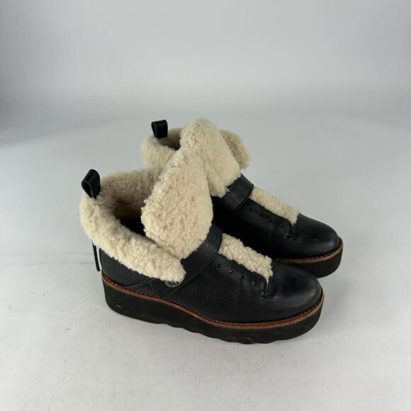 COACH Urban Hiker Boot US 7.5 B Leather Black Shearling Wedge Platform shoes - Picture 4 of 15